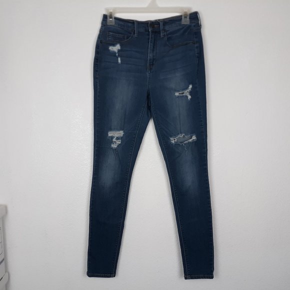MUDD Jeans Juniors Size 5 FLX Stretch High Rise Jean Legging Distressed Denim - Picture 1 of 10